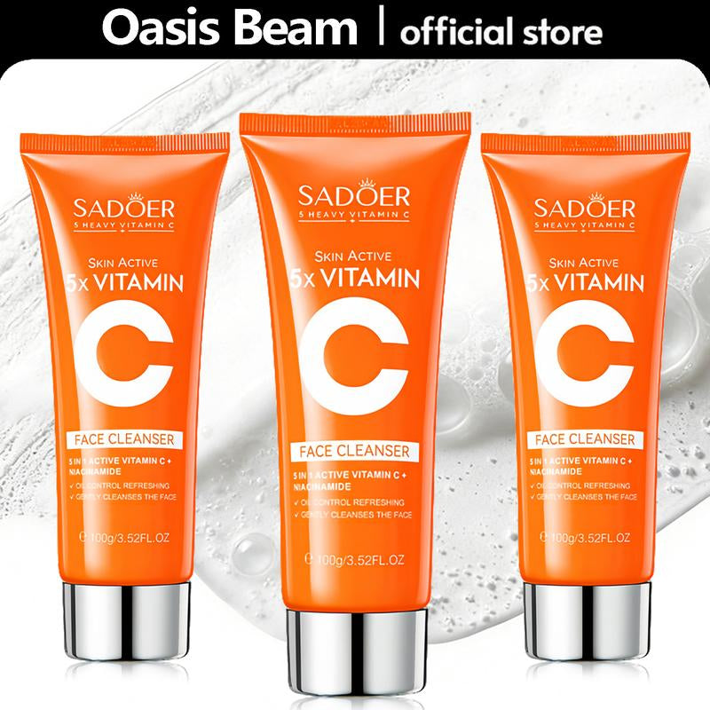 【BUY 1 GET 2 Free】Korean Facial Cleanser for Sebum Control & Repair -5X Vitamin C Face Wash with Niacinamide - Gentle Cleaning Moisturizing, 3.52 Oz