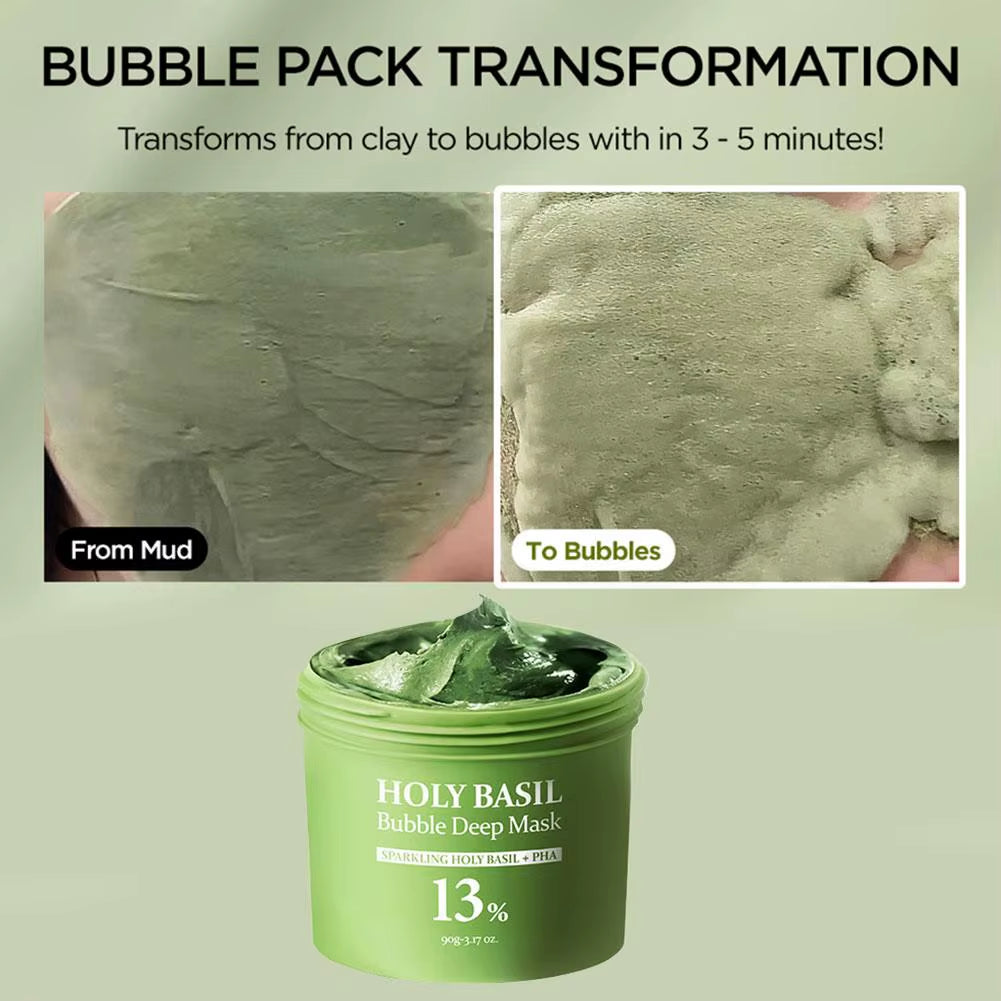 Korean Carbonic Acid Holy Basil Bubble Facial Mask Exfoliating Deep Cleansing Remove Blackhead Shrink Pore Oil Control Skin Care
